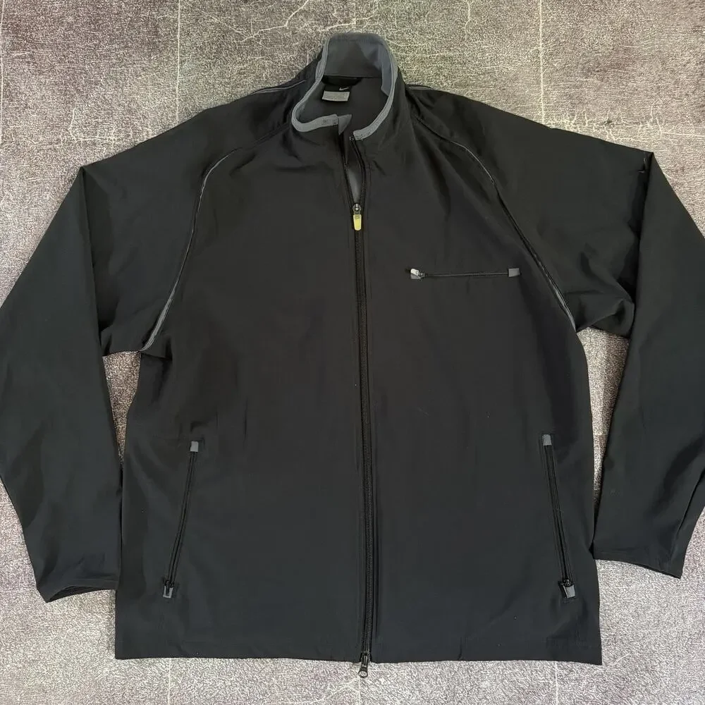 Men's Vintage 90's Nike Black Gray Full Zip Up Windbreaker Light Jacket Sz L